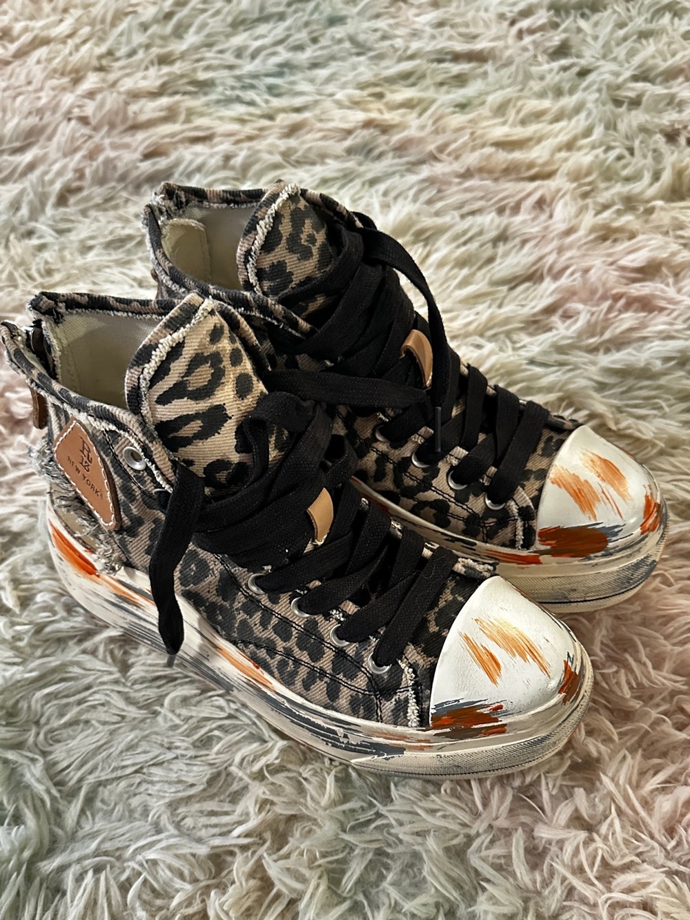 New R13 Leopard-Print High-Top Sneaker in Brown Size 38 - Picture 3 of 11
